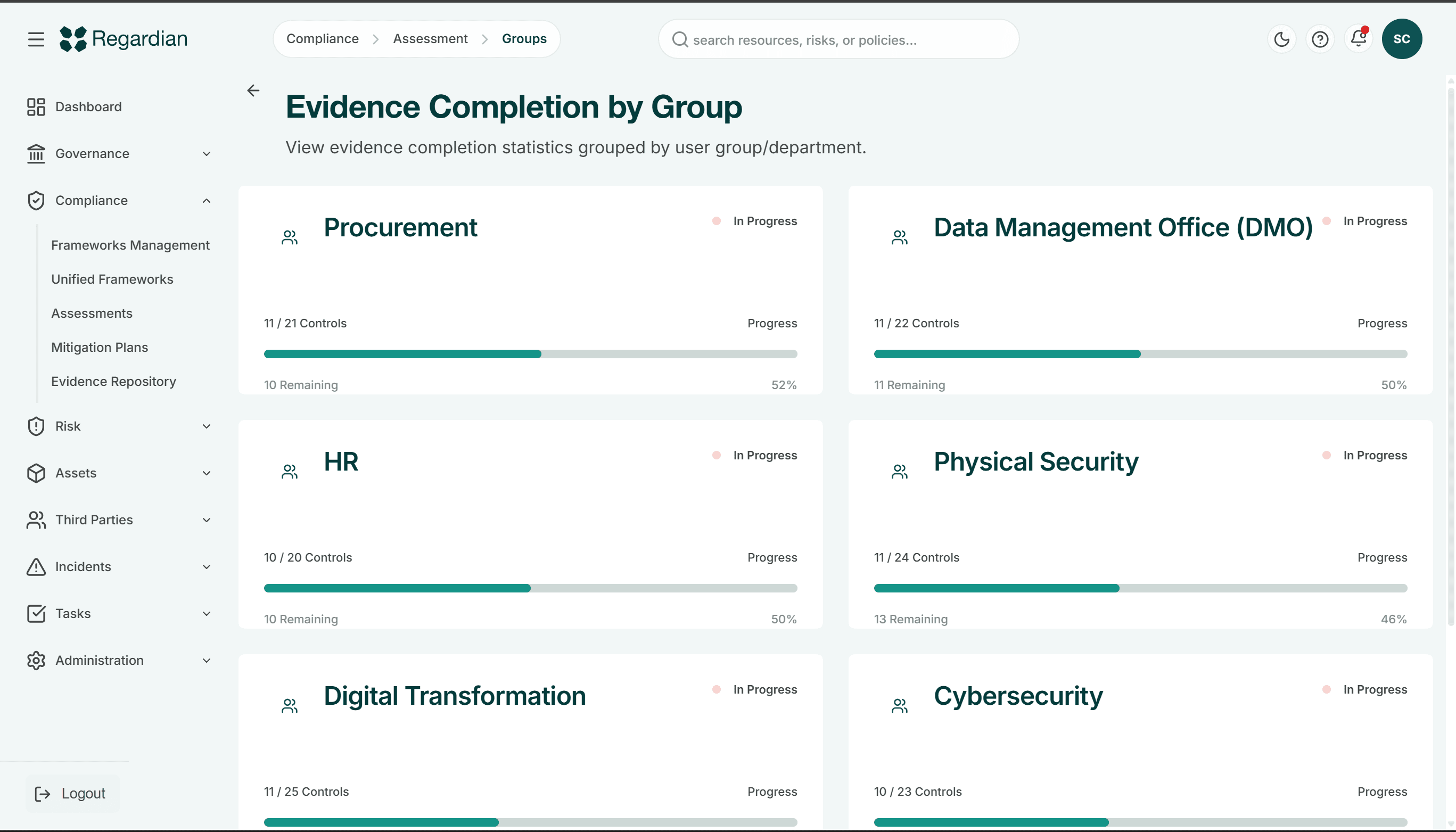 Regardian platform view controls — customize your compliance and risk views